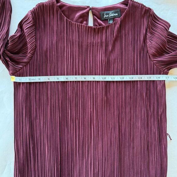 NWT Sam Edelman Long Sleeve Plisse Crinkle High Neck Burgundy Shift Dress Size 2 - Picture 11 of 12